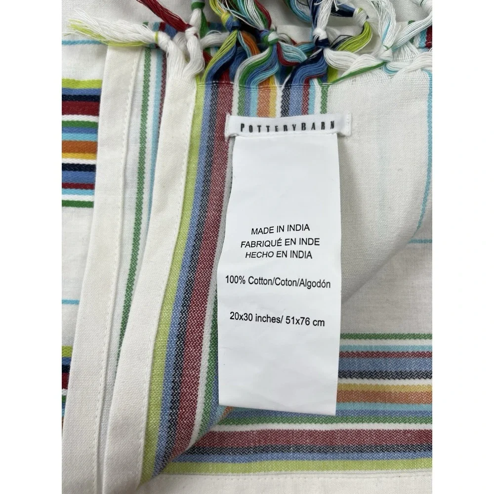 Pottery Barn Kitchen Tea Dish Towel Striped Fringe Edge‎ White Cotton 20x30 NEW